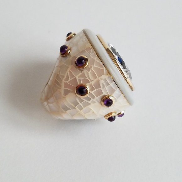 Angelique De Paris 18k Gold Plated Ring with Zircon & Mother of Pearl Size 5 - Picture 4 of 12